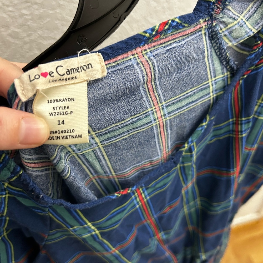 Love Cameron Navy Plaid Girls' Casual Dress with Multicolor Accent